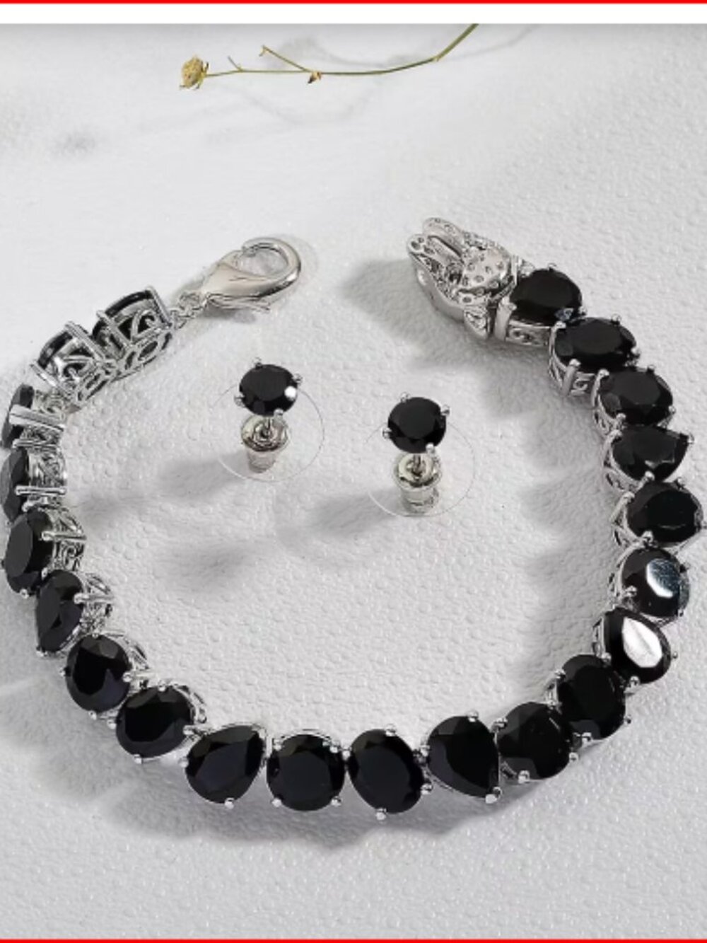 2 Piece Set Thai Black Spinel 48.50 ctw Panther Bracelet and Stud Earring